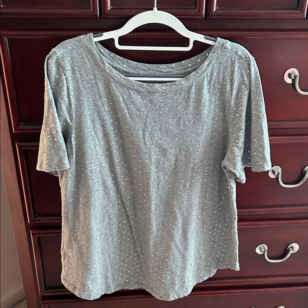 LOFT Gray Short Sleeve Tee with Silver Dots